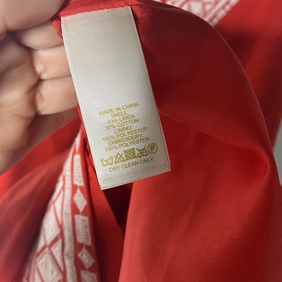 Kate Spade Sz 0 XS Laureen Embroidered Linen Shift Dress Women Red V Neck Lined - Picture 5 of 12